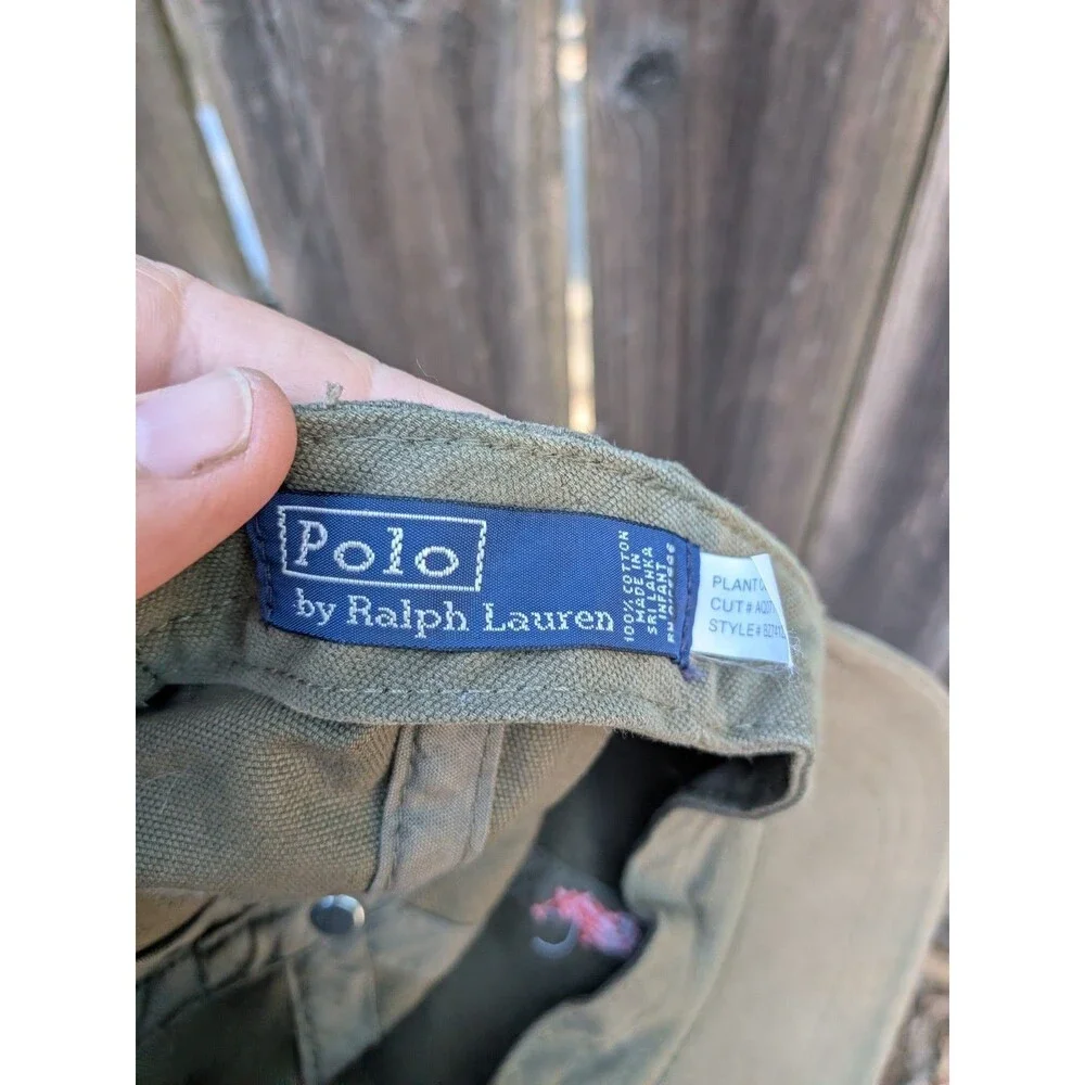 Vintage Polo Ralph Lauren Infant Hat Cotton Canvas Olive Green Stretchy Back